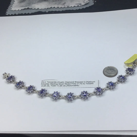 NEW GENUINE Cushion Cut TANZANITE 11.68 cts. & DIAMOND .08ct. BRACELET SET IN STERLING SILVER 7.75” - Pawn Man Store