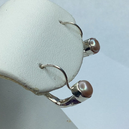 New Sterling Silver 925 Genuine Peach Colored Pearl Wire Earrings