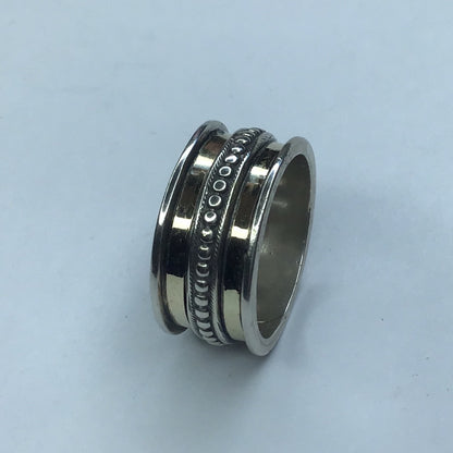 Fine Sterling Silver 925 2 Tone 10mm Wide Band Style Ring Sz 7.5
