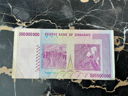 Zimbabwe Hyperinflation 500 Million Dollar Note