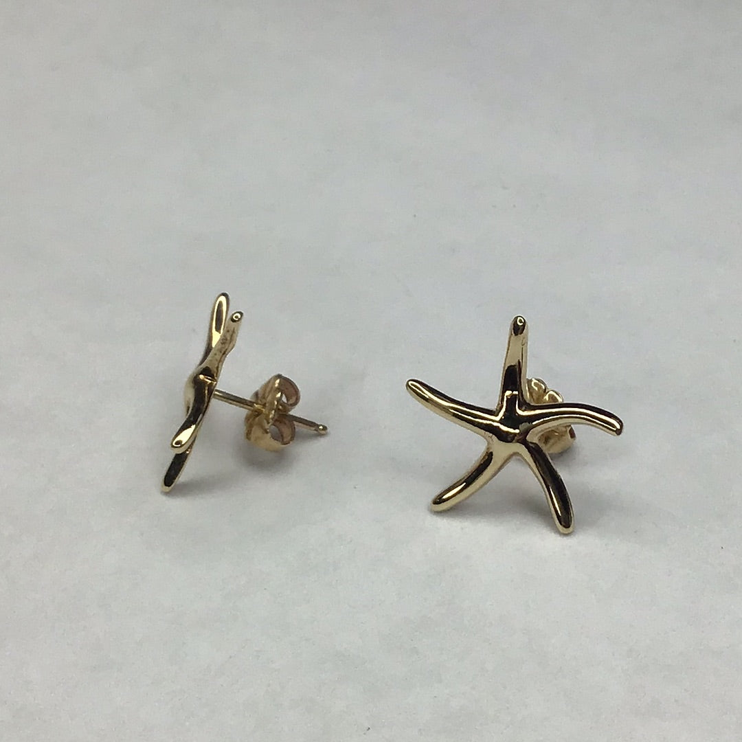 Yellow Gold Over Sterling Silver Starfish Earrings New - Pawn Man Store