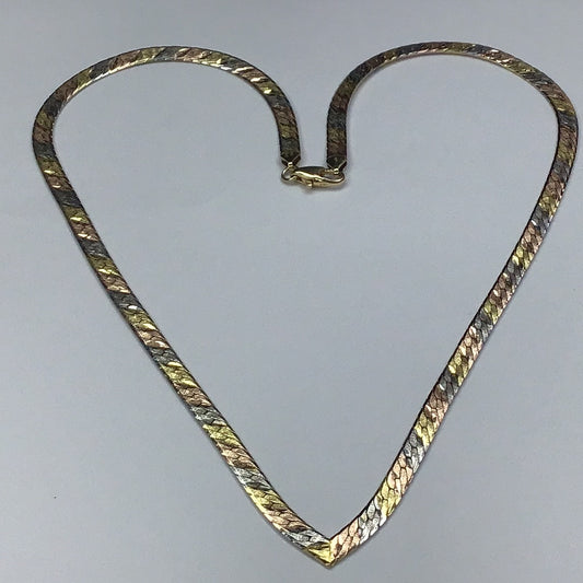 Yellow & Rose Gold Over Sterling Silver 925 Thick Herringbone 18” “V” Necklace 4mm Wide signed Vior Italy - Pawn Man Store