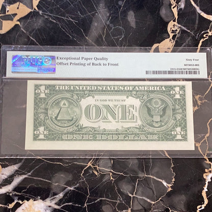 PMG 64 Choice Uncirculated $1 1988A Federal Reserve Note Offset Printing Error
