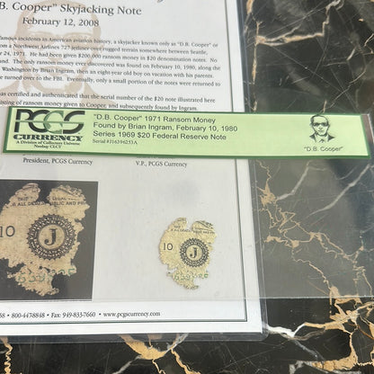 DB Cooper AUTHENTIC PCGS SKYJACKING NOTE 1971 Ransom Money