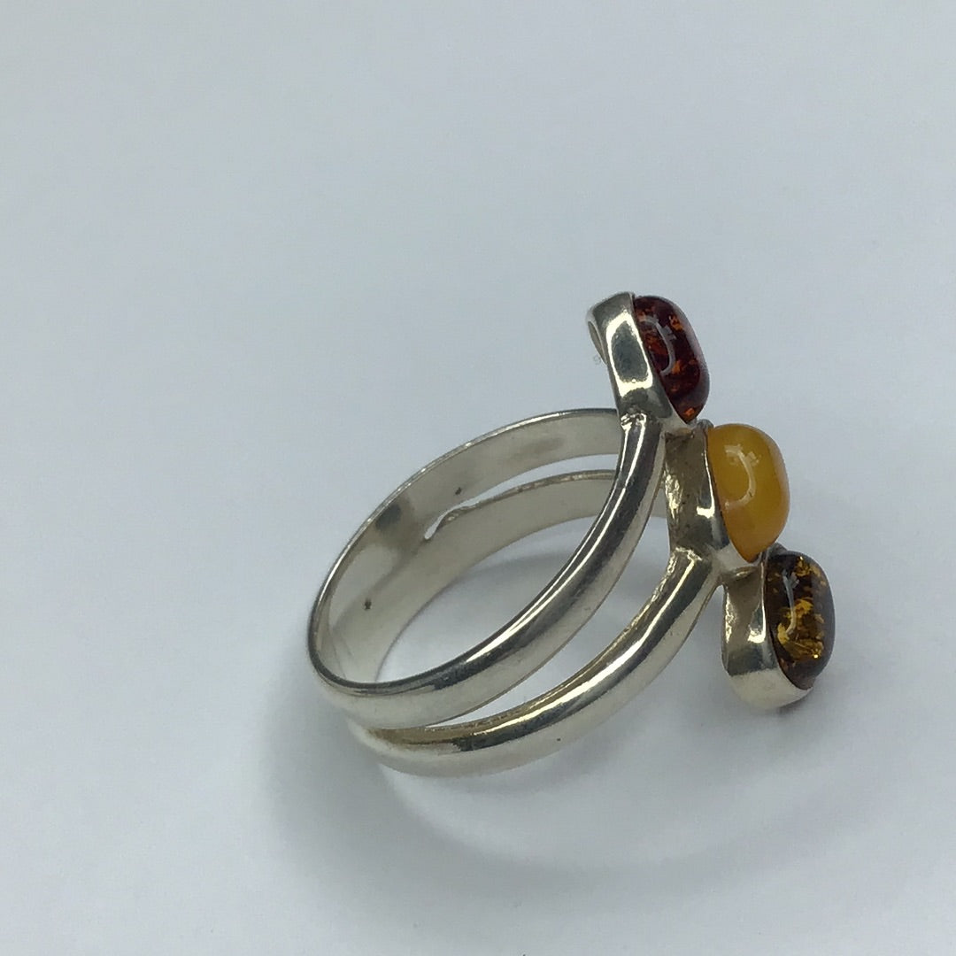 Sterling Silver 925 3 Cabochon Amber Stone Ring Sz. 8 - Pawn Man Store