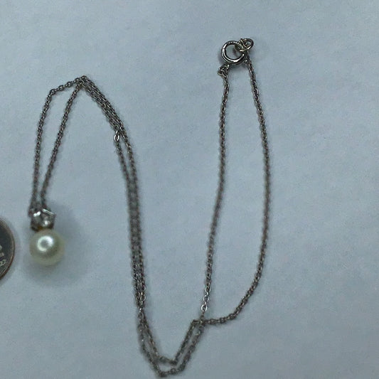 Vintage 1\20 14K Gold Genuine Pearl & Cubic Zirconia Necklace 15.75” - Pawn Man Store