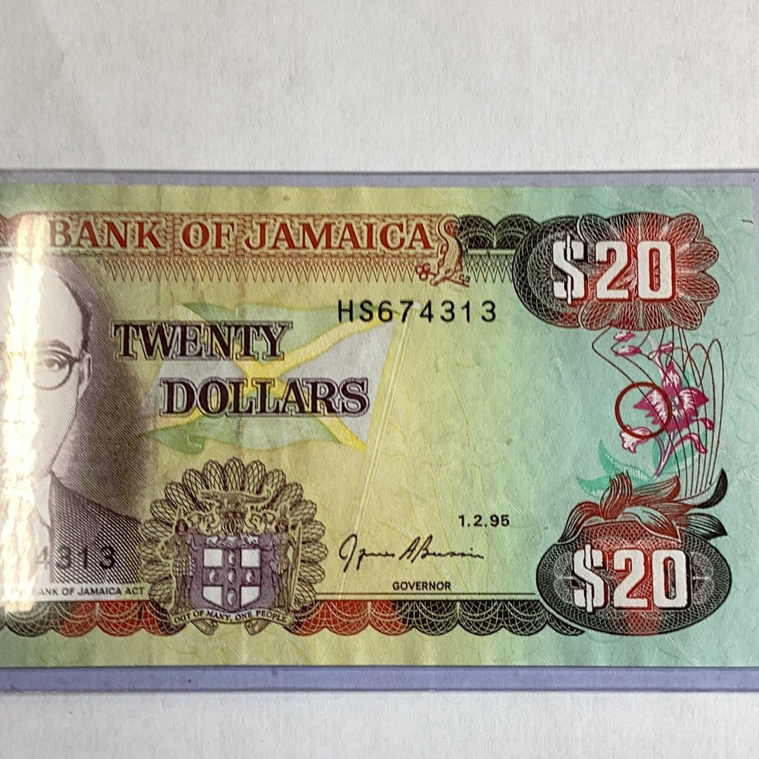 1995 Bank of Jamaica $20 note
