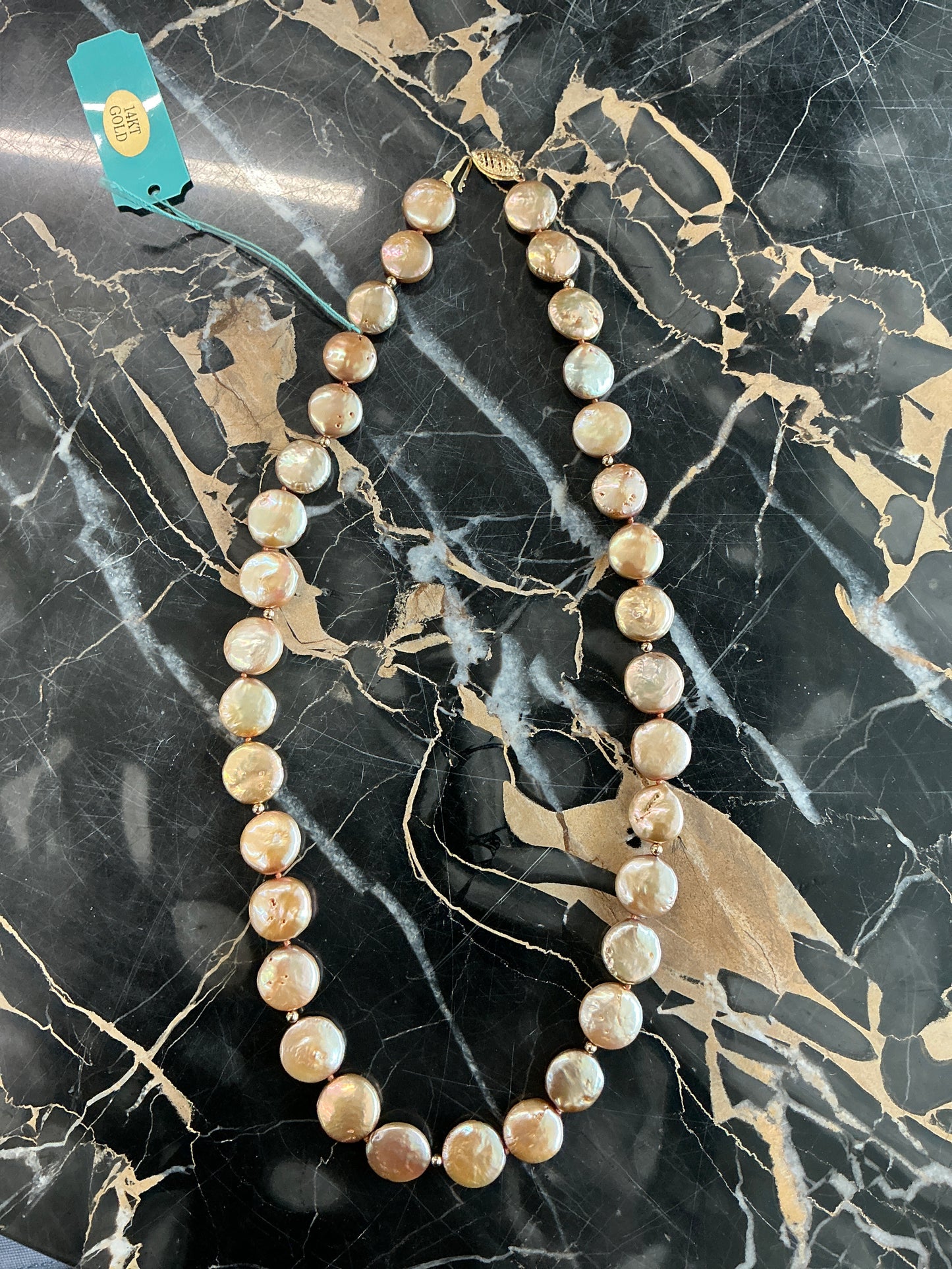Coin Pearl Necklace with 14k Clasp