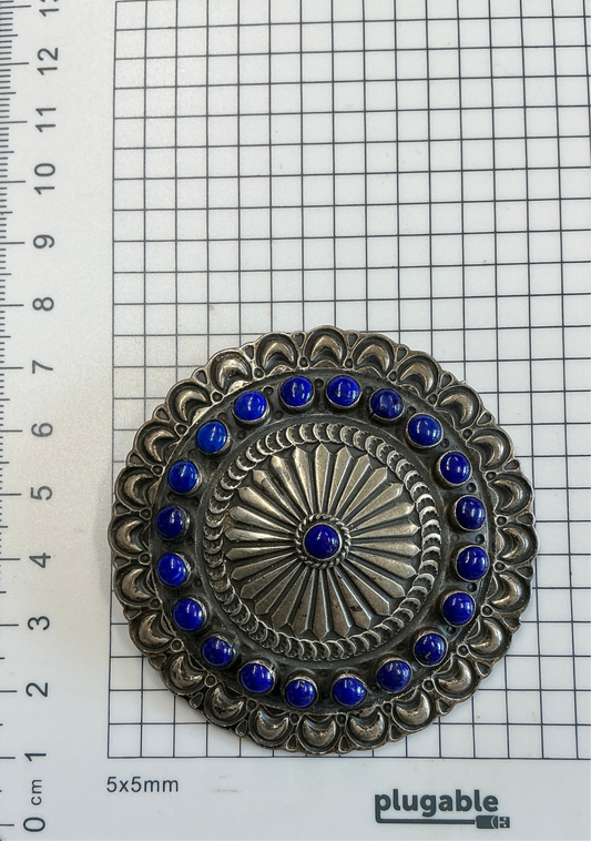 Sunshine Reeves Sterling Lapis Navajo Concho Brooch 38.3g