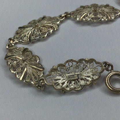 Sterling Silver Filigree Section Link Bracelet 7.5” Made In Germany
