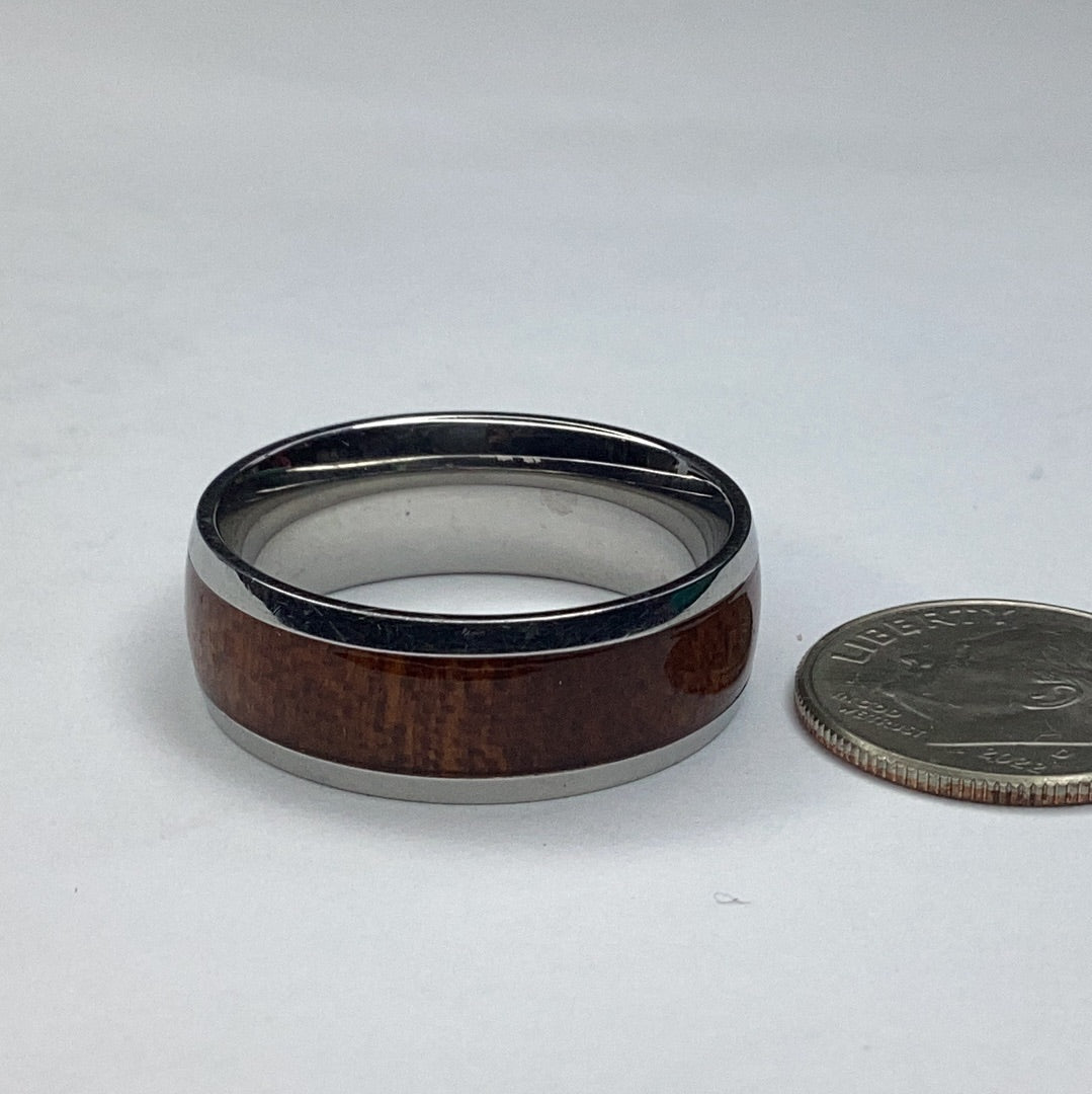 Stainless Steel Faux Wood Grain 8mm Wide Ring sz. 10