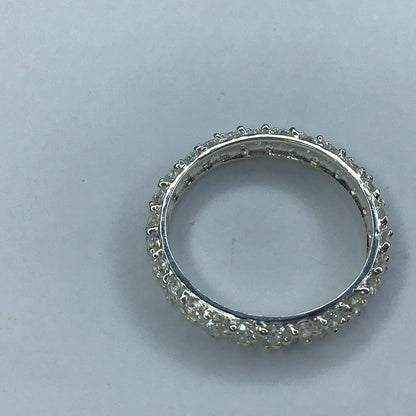 FINE STERLING SILVER 925 ETERNITY RING WITH DOUBLE ROW OF CUBIC ZIRCONIA STONES