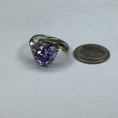 Sterling Silver 925 Purple & White Cubic Zirconia Ring sz. 6.5