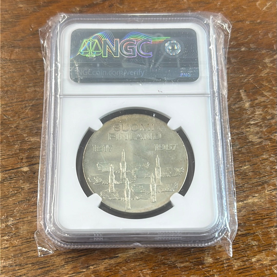 1967 SH FINLAND S10M INDEPENDENCE ANNIVERSARY NGC MS 65 NICE TONES