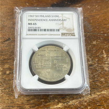 1967 SH FINLAND S10M INDEPENDENCE ANNIVERSARY NGC MS 65 NICE TONES