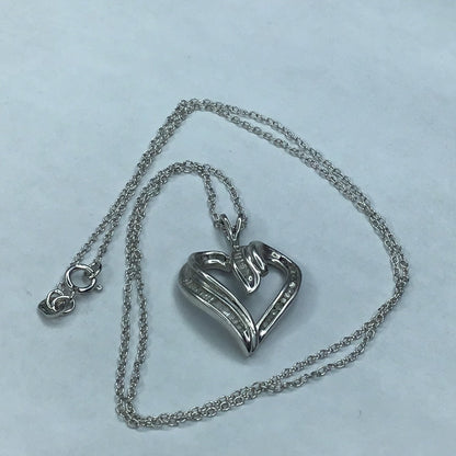 Sterling Silver 925 Round & Baguette cut Diamond Heart Necklace