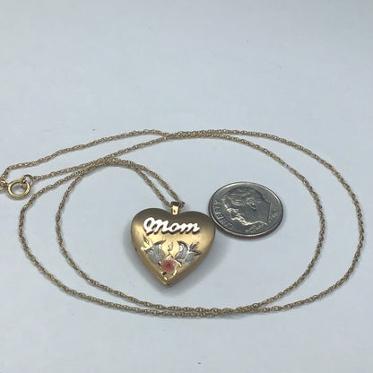 Picture Heart Locket “MOM” 14K Yellow Gold Filled Necklace 20”