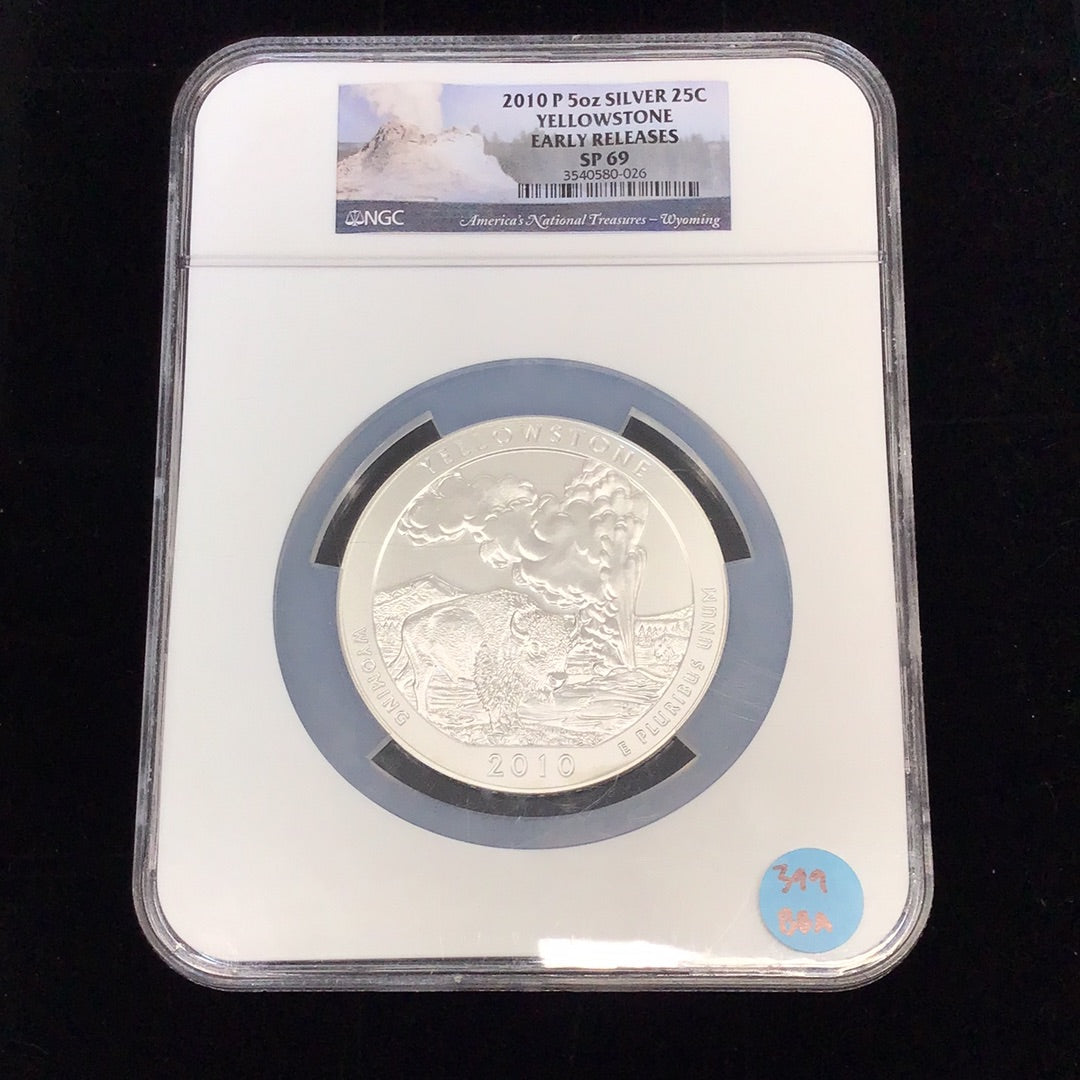 2010 P 5oz Silver 25c Yellowstone Early Releases NGC SP 69