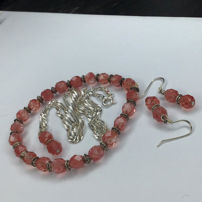 Fine Sterling Silver 925 Coral Quartz Crystal Necklace, Earrings & Stretch Bracelet - Pawn Man Store