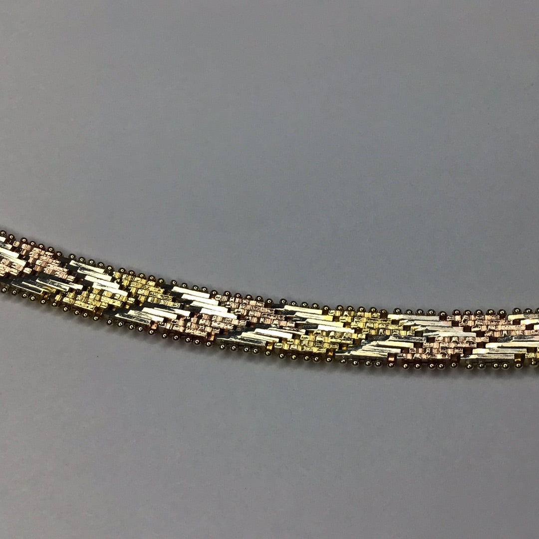 Yellow & Rose Gold Over Sterling Silver 925 7mm Wide Designer Wheat Weave Bracelet 7.25” signed Made In Italy