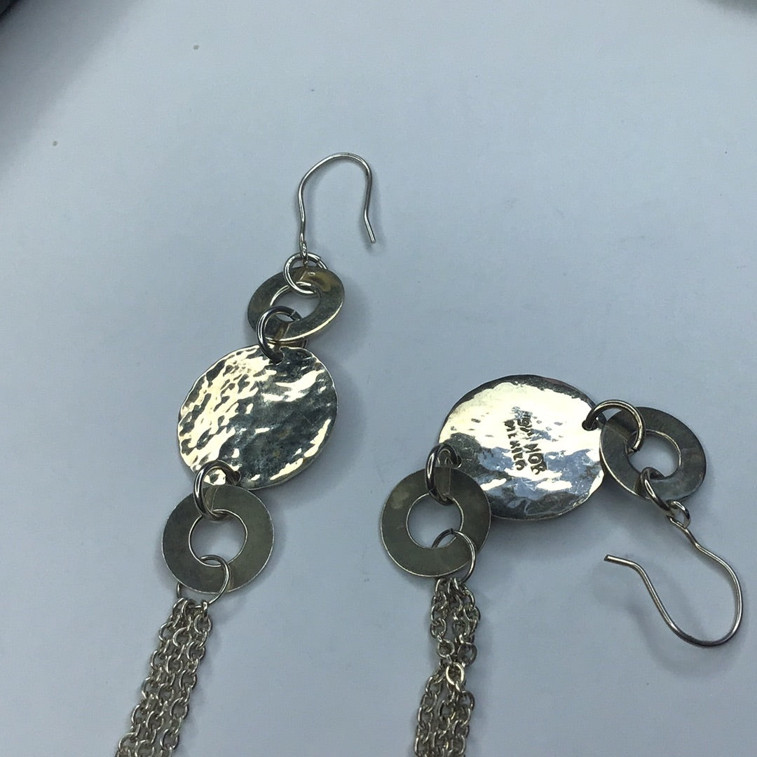 Sterling Silver 925 Signed Mexico Long Dangle Wire Earrings - Pawn Man Store