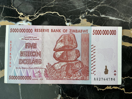 Zimbabwe Hyperinflation 5 Billion Dollar Note