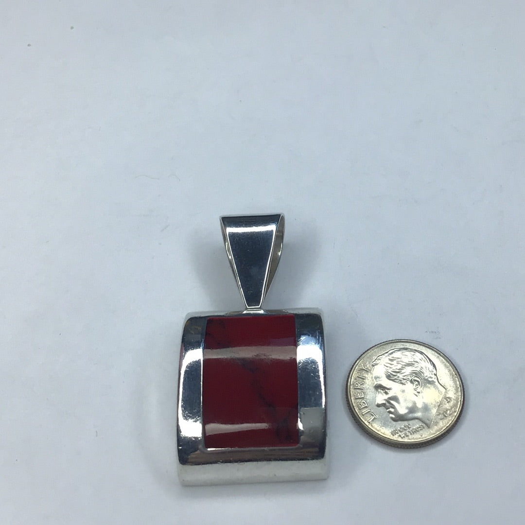 Fine Sterling silver 925 Signed Mexico Red Jasper Large Pendant W/ Large Bail - Pawn Man Store