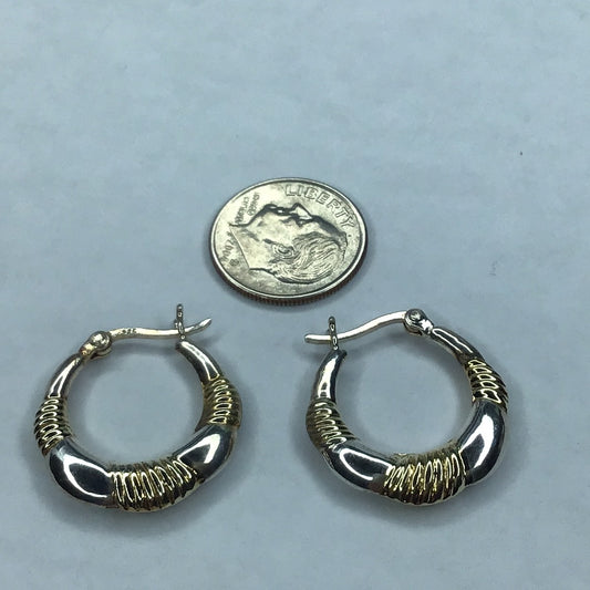 New Sterling Sterling 925 Two Tone Hoop Earrings