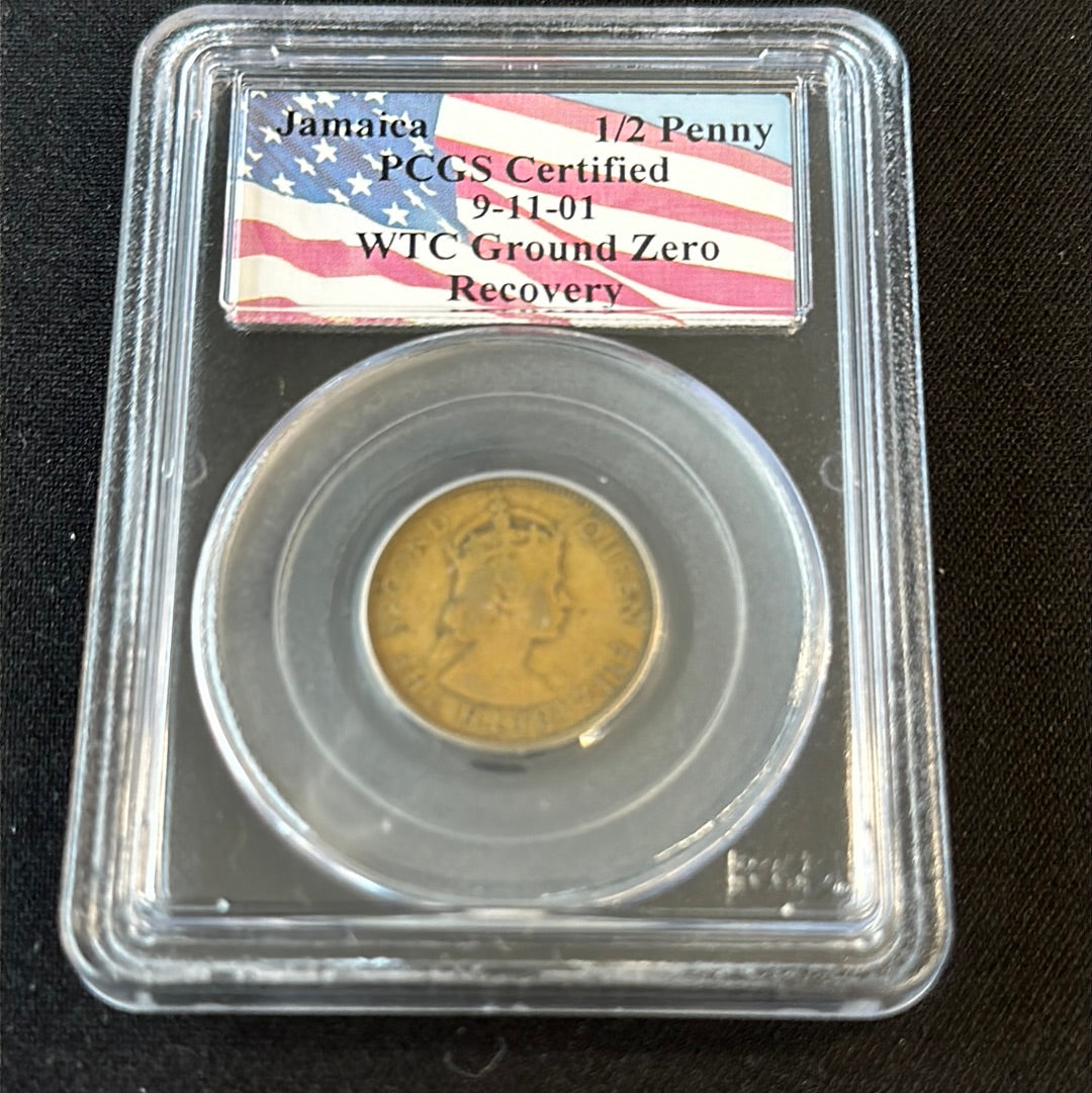 PCGS 9/11 World Trade Center Recovery Coin Jamaica Half Penny random dates - Pawn Man Store
