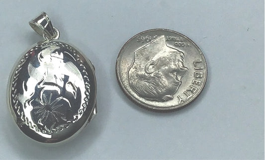 New Sterling Silver 2 Picture Locket Etched Pattern on Front Side - Pawn Man Store