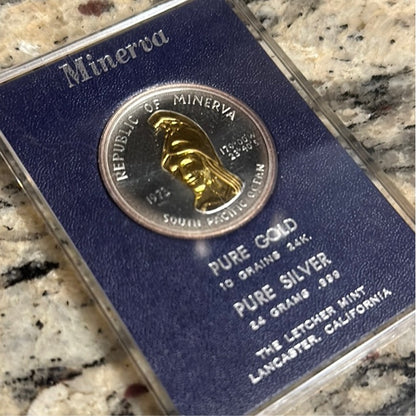 BU 1973 Minerva Dollar .999 Silver overlayed .999 Gold 10k minted