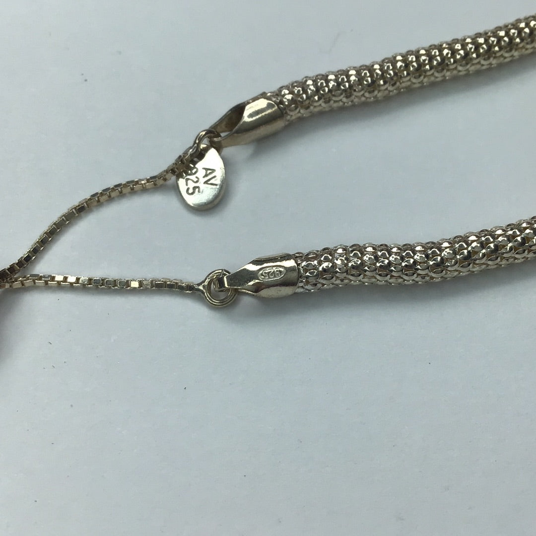 Sterling Silver 4mm Round Mesh Slide Bracelet Adjustable Size 925 Signed AV