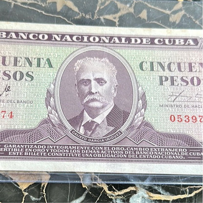 1961 Bank of Cuba 50 Peso Banknote rare choice example