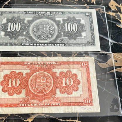 Bank of Peru 1964 100 Peso (AU condition) + 10 Peso 1963 circulated